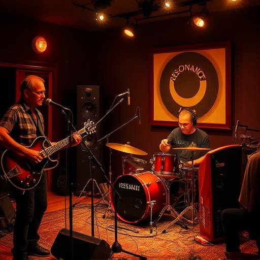 A band performing in Resonance Records' live recording room during a live session