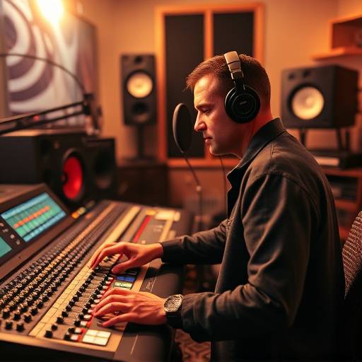 Engineer operating a multi-track recording console at Resonance Records