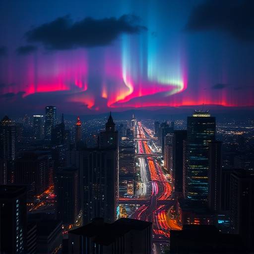 Promotional image for 'City Lights' by Aurora Bloom, featuring a cityscape at night, mixed and mastered at Resonance Records.