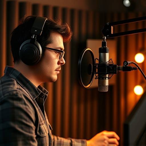 Voice-over artist recording in Resonance Records' soundproof booth